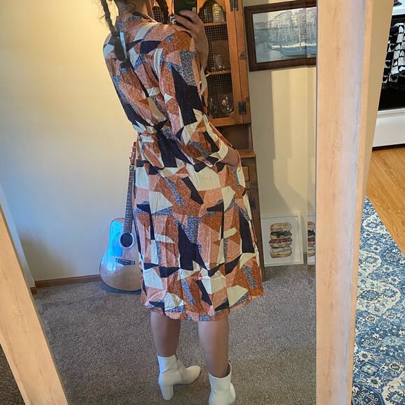 Corey Lynn Calter orange abstract midi shirt dress - Picture 4 of 10